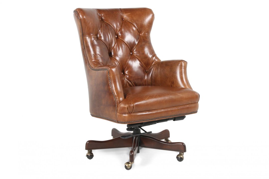 Bradley Executive Swivel Tilt Chair in brown leather against a white background